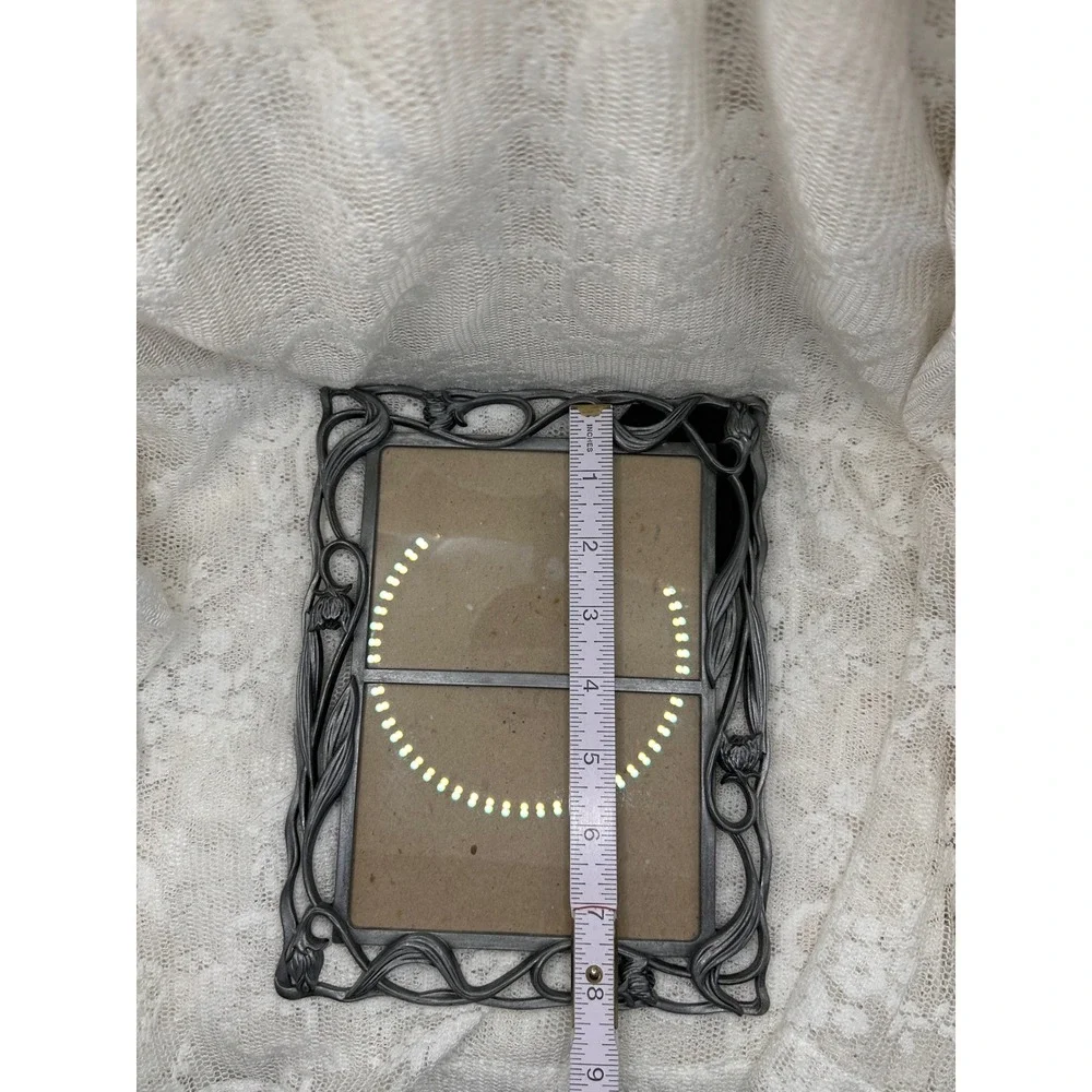 Vintage Art Nouveau Pewter Tone Double Tulip Floral Picture Frame 3.25x4.75